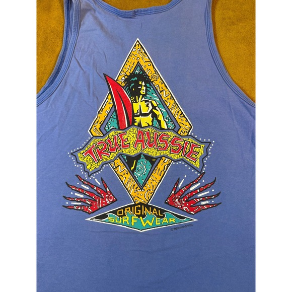 VTG 1992 True Aussie Original Surfwear Tank Top Blue Graphic Print Surfer Vibe - Picture 4 of 14